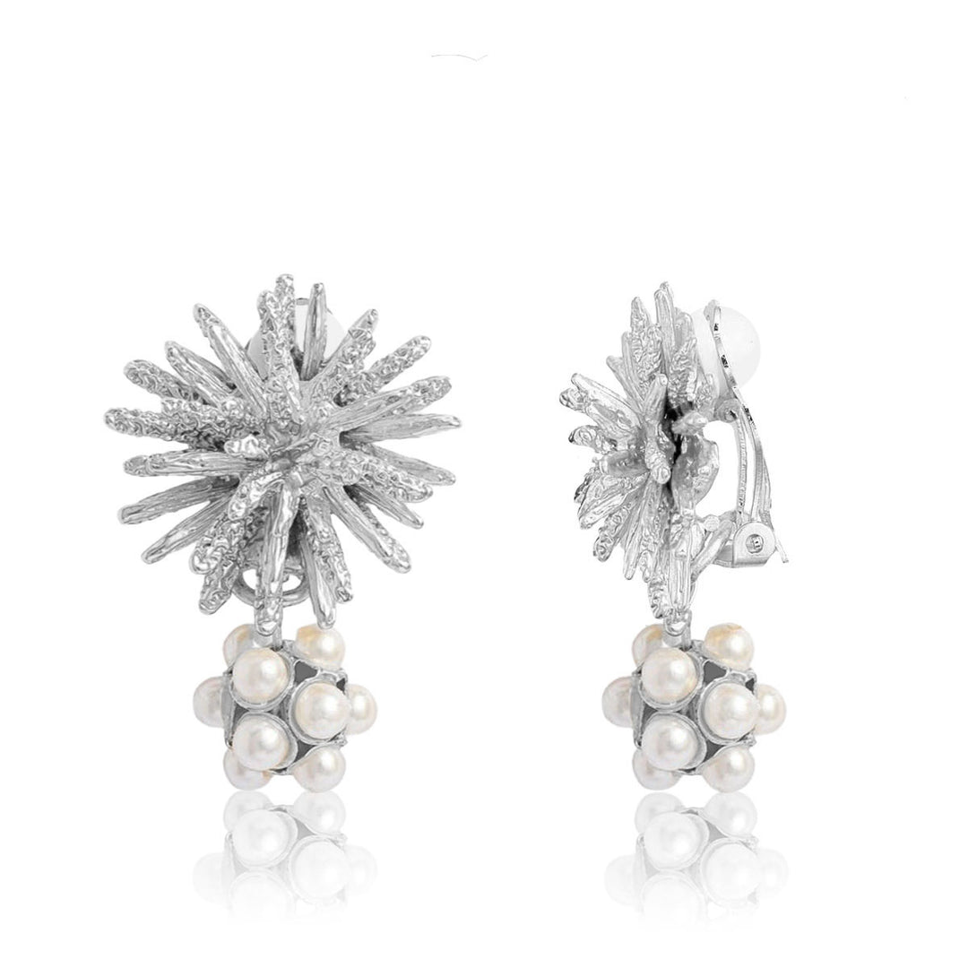 Starburst X Pearl Cluster Clip Earrings - Karine Sultan