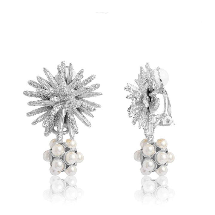 Starburst X Pearl Cluster Clip Earrings - Karine Sultan