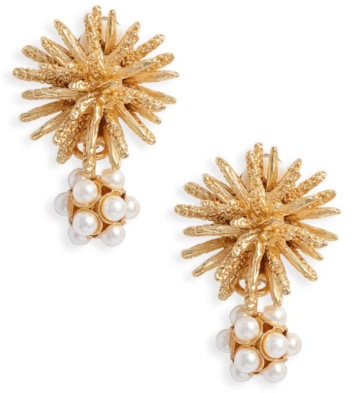 Starburst pearl cluster drop clip-on earrings - Karine Sultan