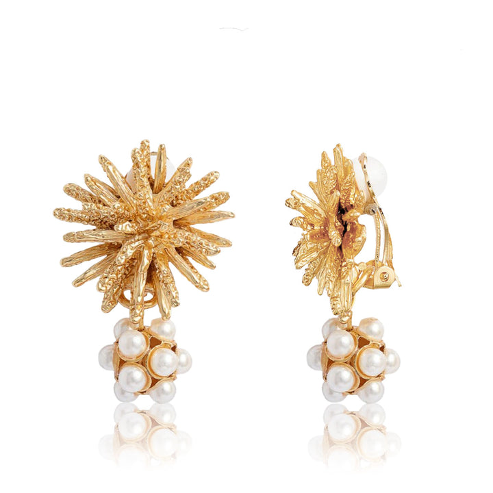 Starburst pearl cluster drop clip-on earrings - Karine Sultan