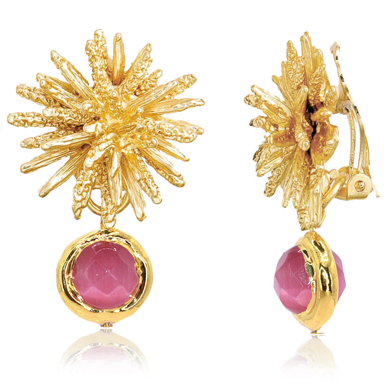 Gold and pink clip-on earrings