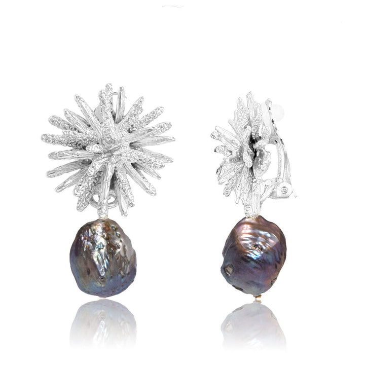 Starburst X Peacock Pearl Clip Earrings - Karine Sultan