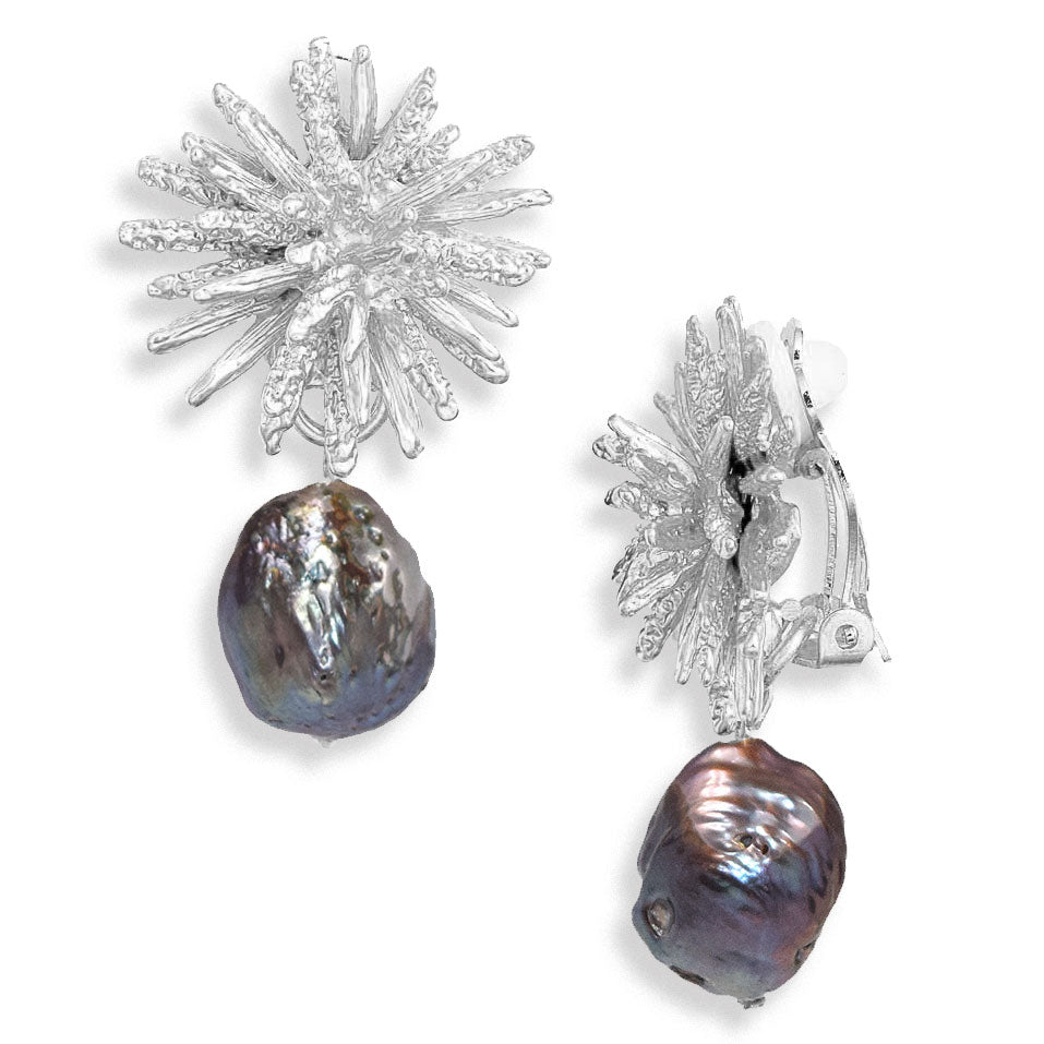 Starburst clip-on earrings extra large peacock pearl