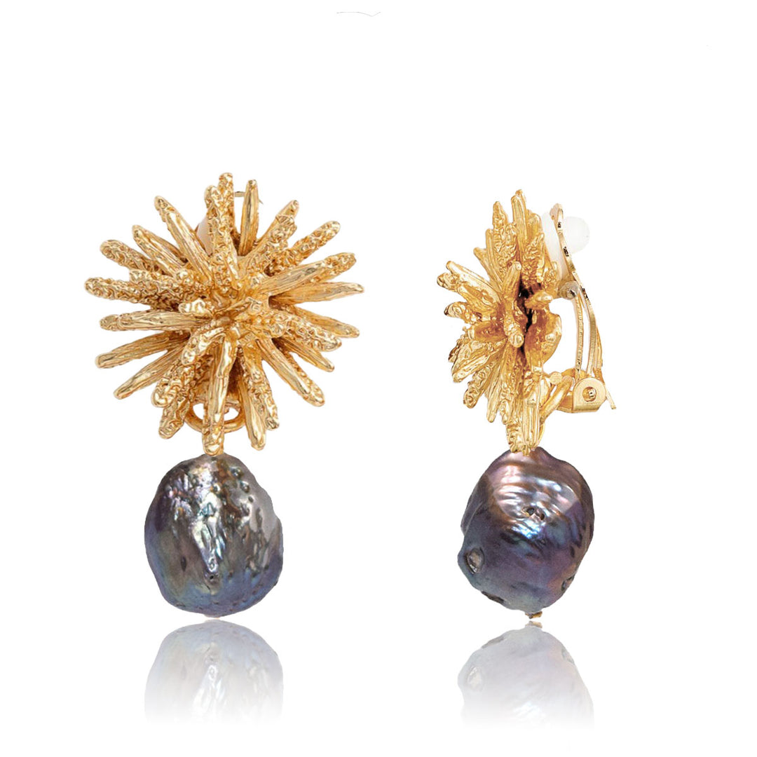 Starburst clip-on Earrings extra large peacock pearl - Karine Sultan