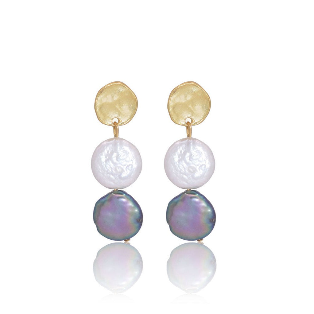 Mini Coin and pearls stud earrings - Karine Sultan
