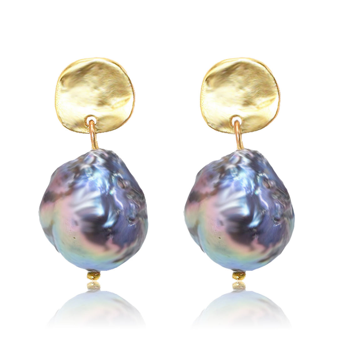 Mini coin and peacock pearl stud earrings - Karine Sultan