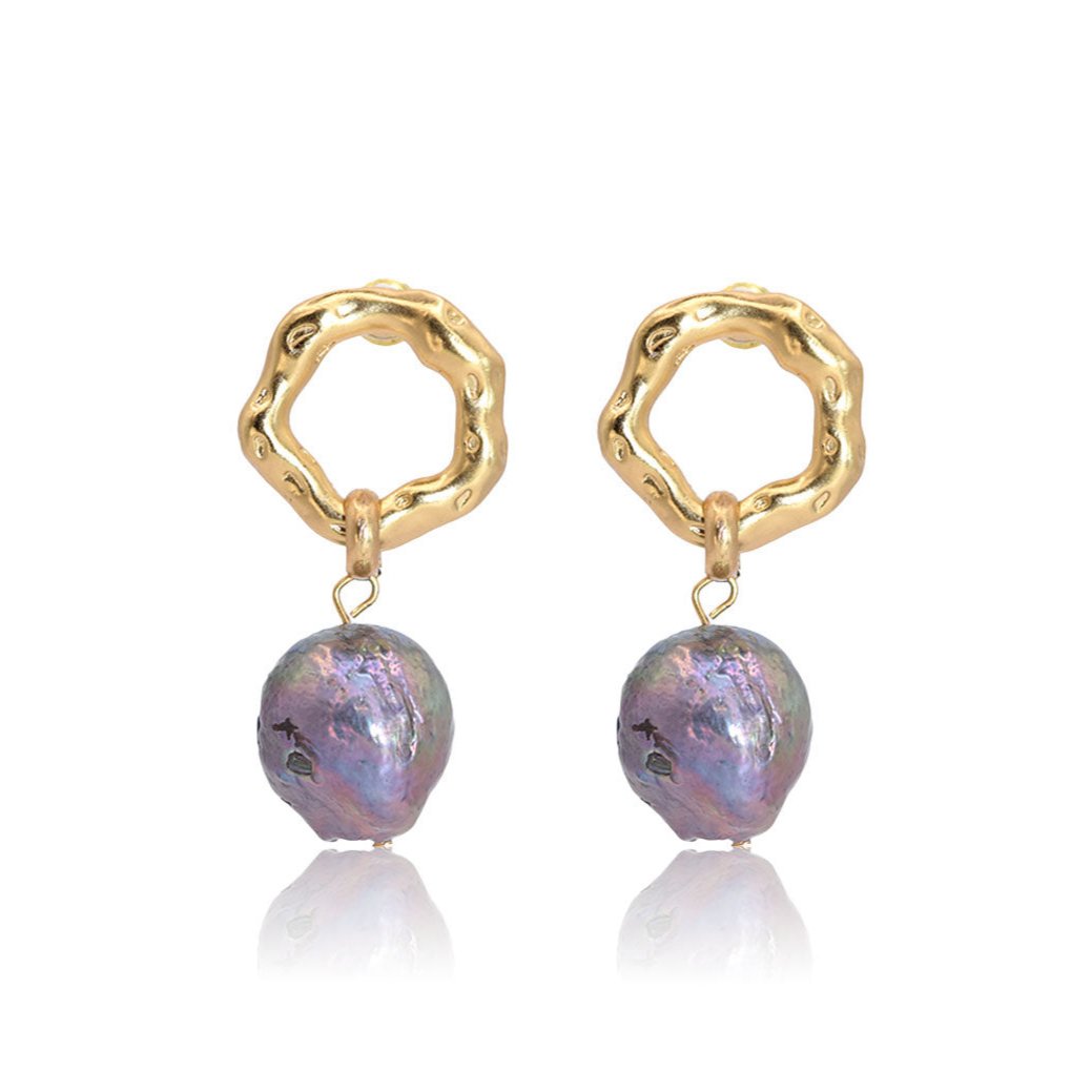 Organic Circle X Pearl Earrings - Karine Sultan