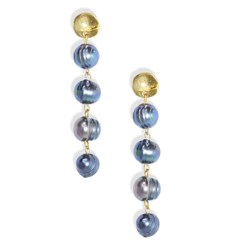 Peacock pearl linear drop earrings