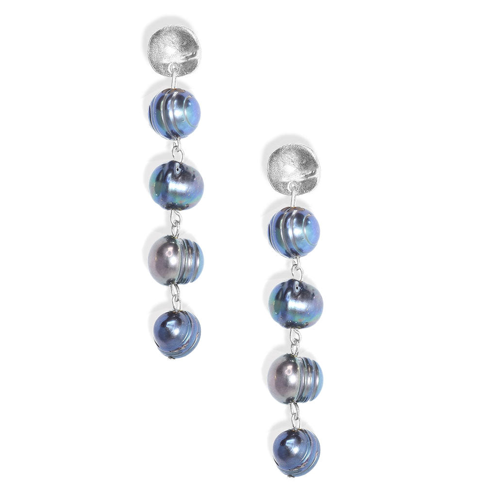 Peacock pearl linear drop earrings