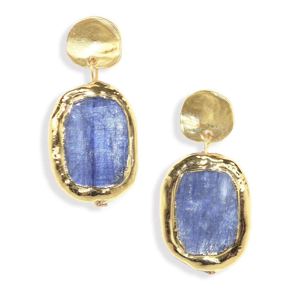 kyanite stones coin dangling earrings