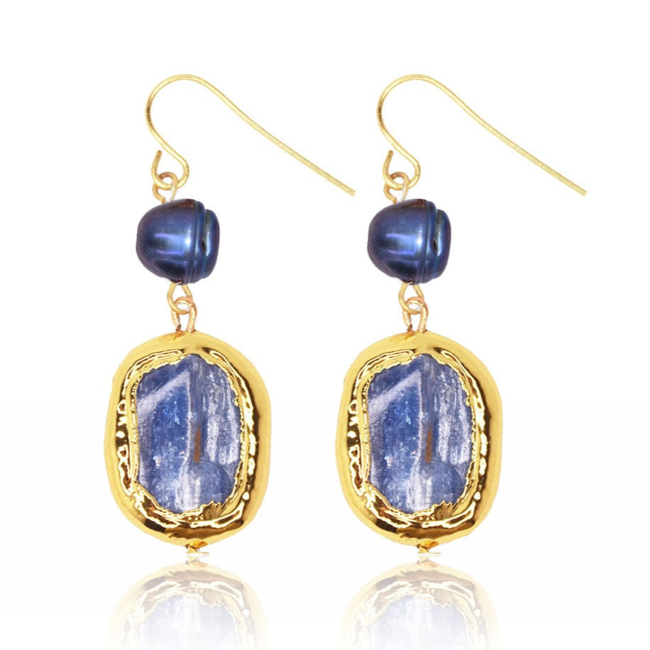 Kyanite and peacock pearl earrings