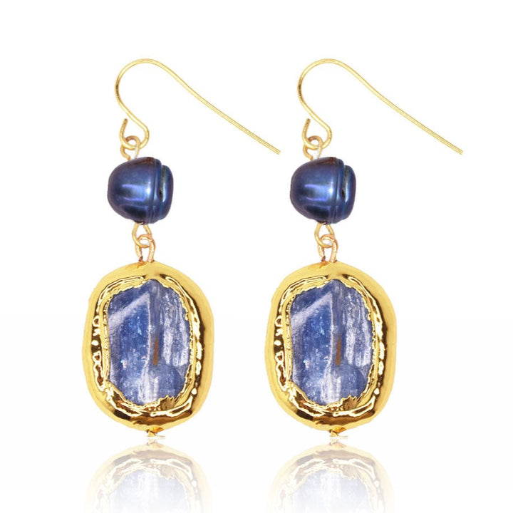 Kyanite and peacock pearl earrings