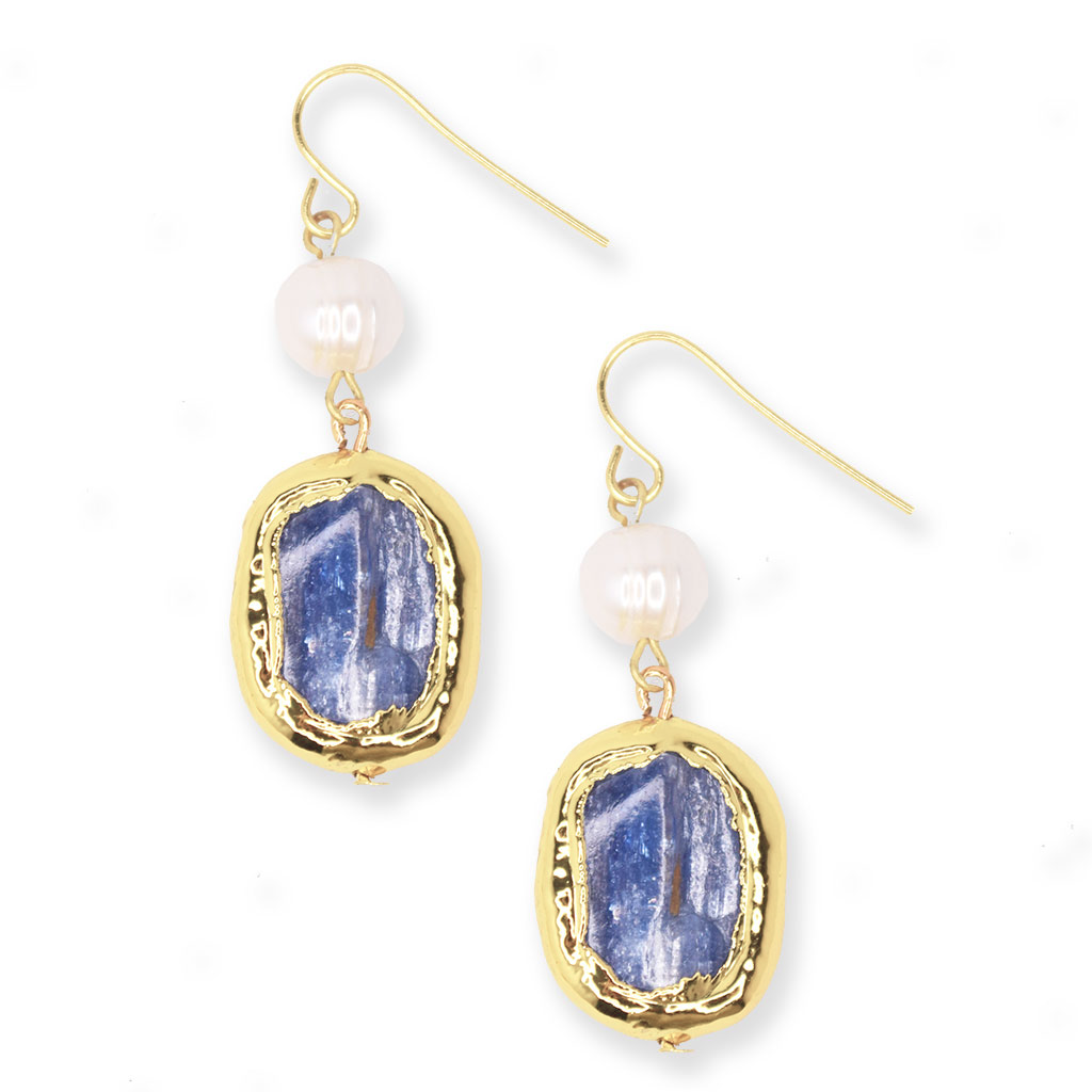 Kyanite stones and mini waterpearls dangling earrings
