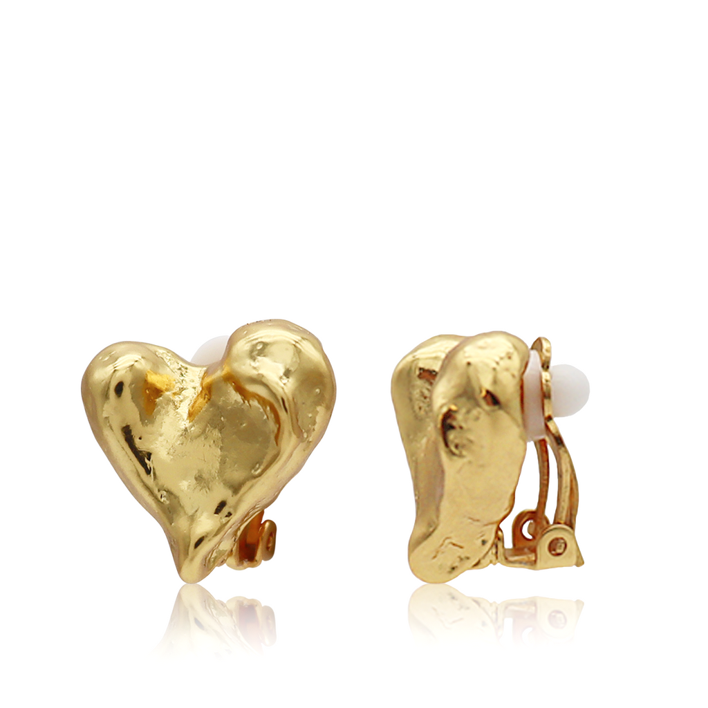 Gold Molten Heart Clip-on Earrings - Valentine's Day Gift