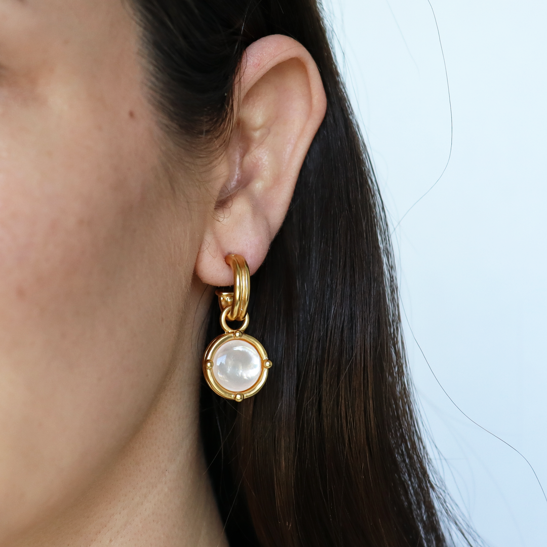 Cabochon Charm Hoop Earrings