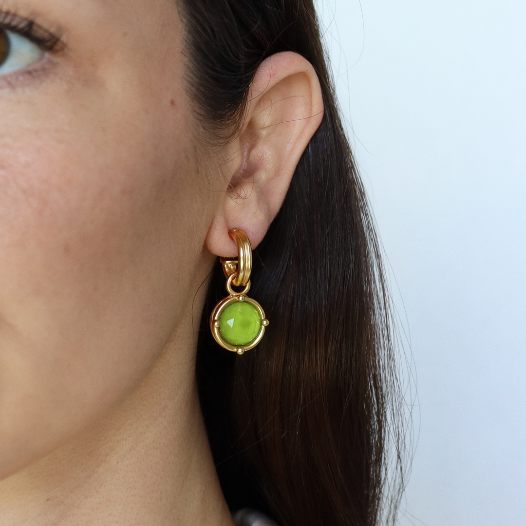 Cabochon Charm Hoop Earrings