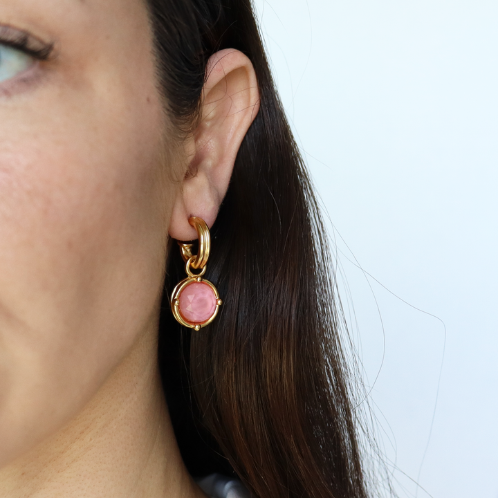 Cabochon Charm Hoop Earrings