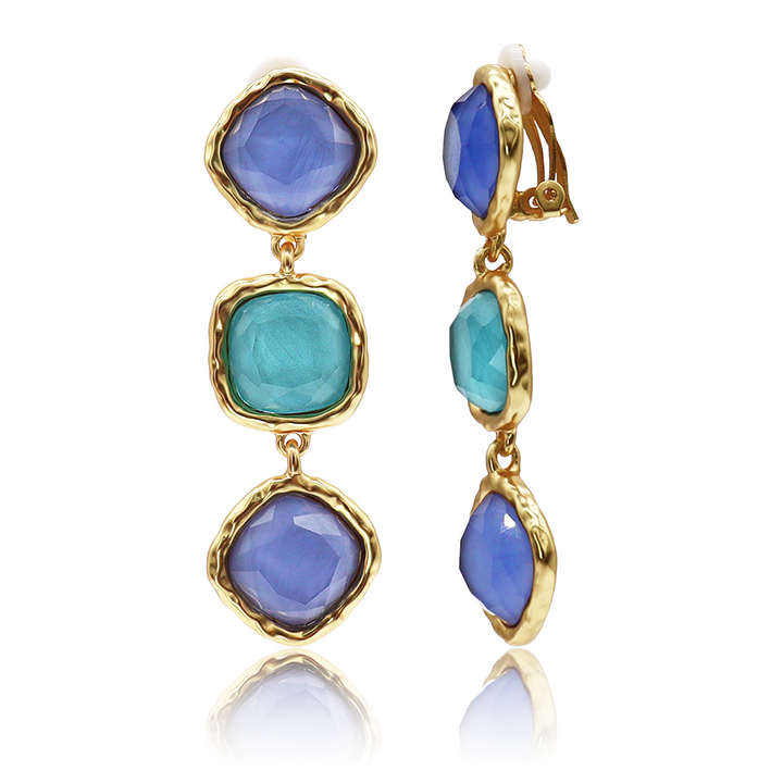 Triple Bezel Clip-On Earrings