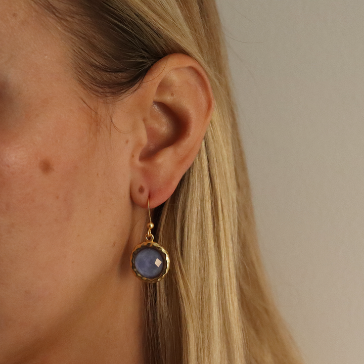 Bezel Round Dangle Earrings