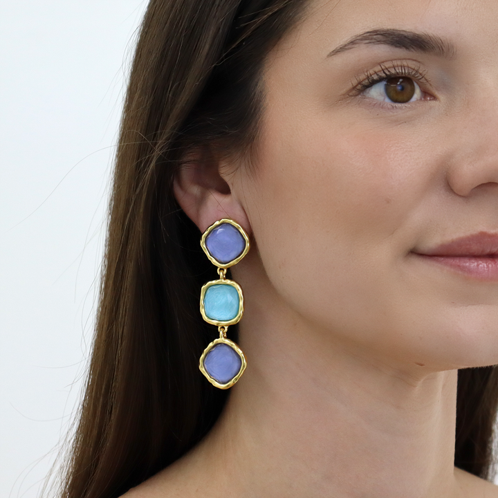 Triple Bezel Clip-On Earrings