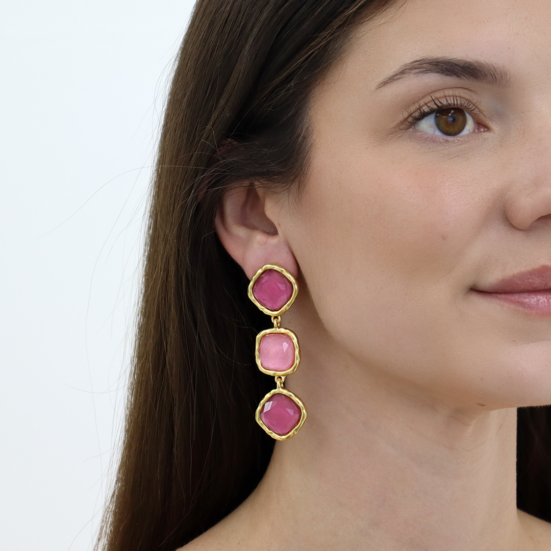 Triple Bezel Clip-On Earrings