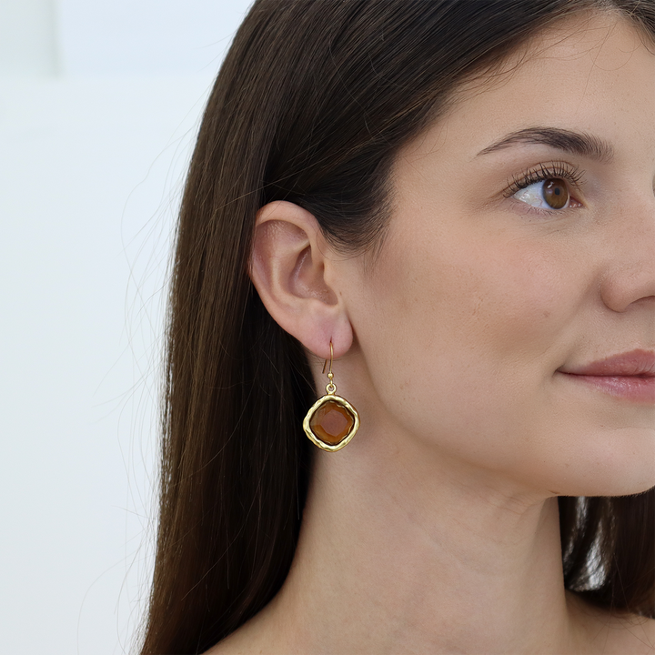 Cushion Bezel Drop Earrings