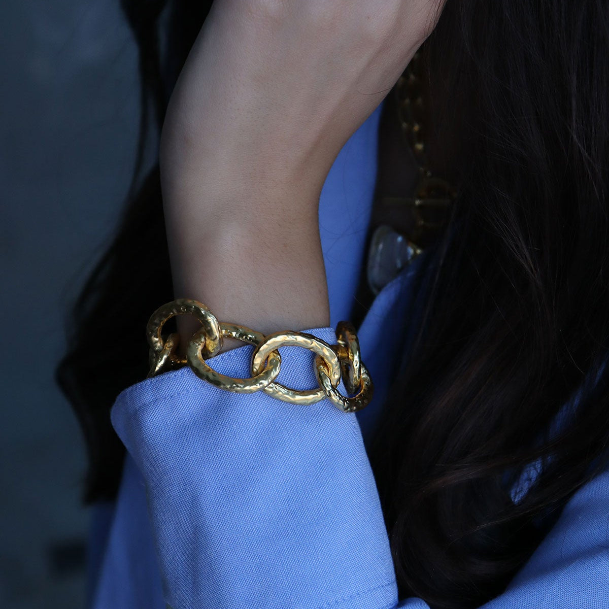 Gold Plated Oversized Link Bracelet - 24kt Gold - Fall Jewelry