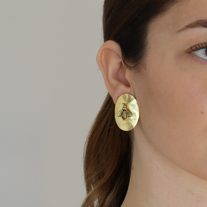 Bee Oval Clip Earrings - Karine Sultan
