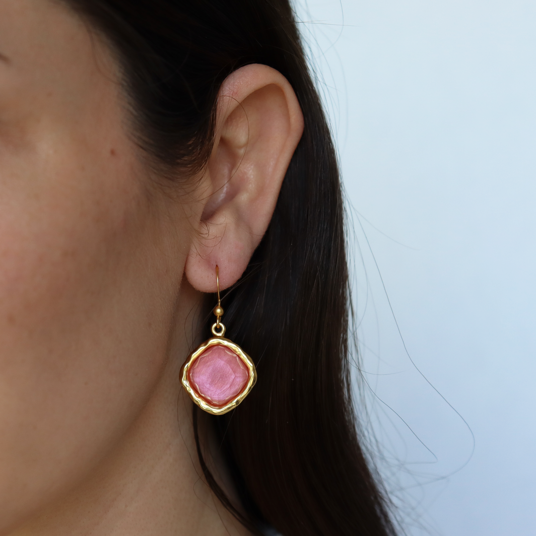 Cushion Bezel Drop Earrings