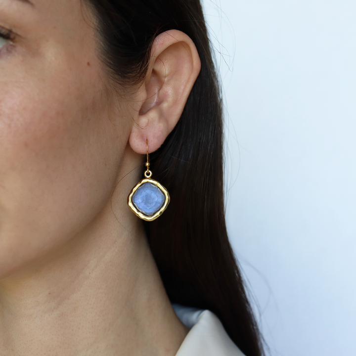 Cushion Bezel Drop Earrings