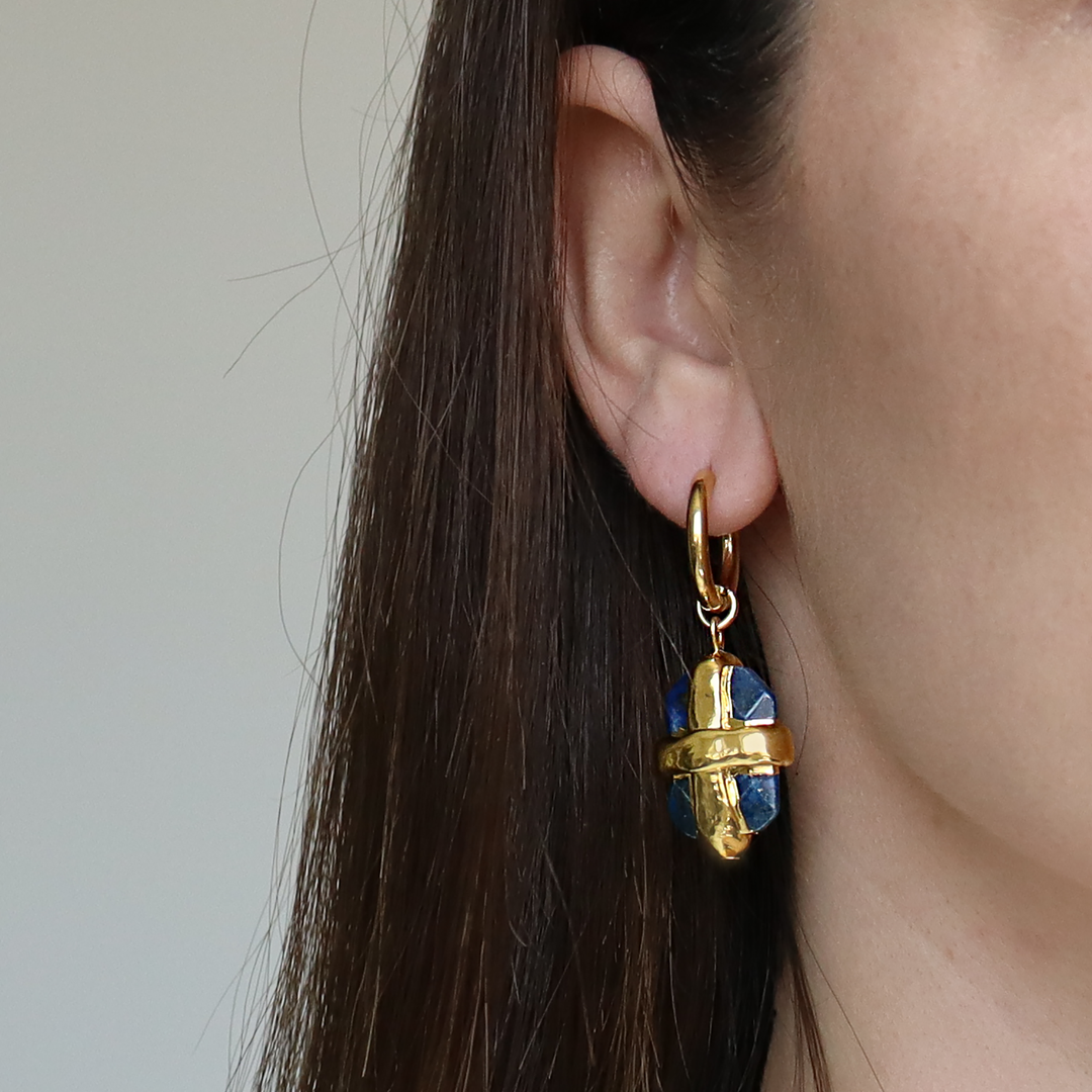 Briza X Lapis Mini Hoop Earrings