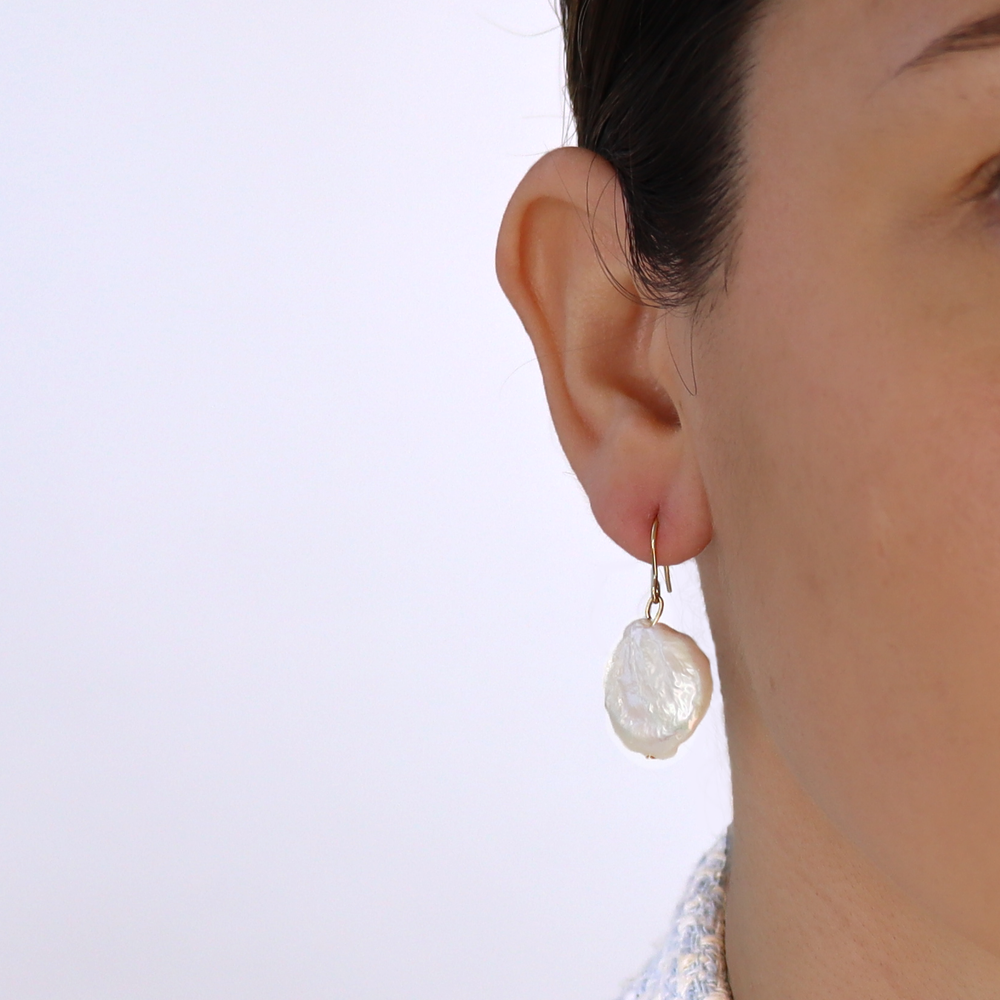 Large flat pearl dangle earrings - Karine Sultan