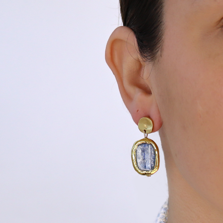 Kyanite coin dangle earrings