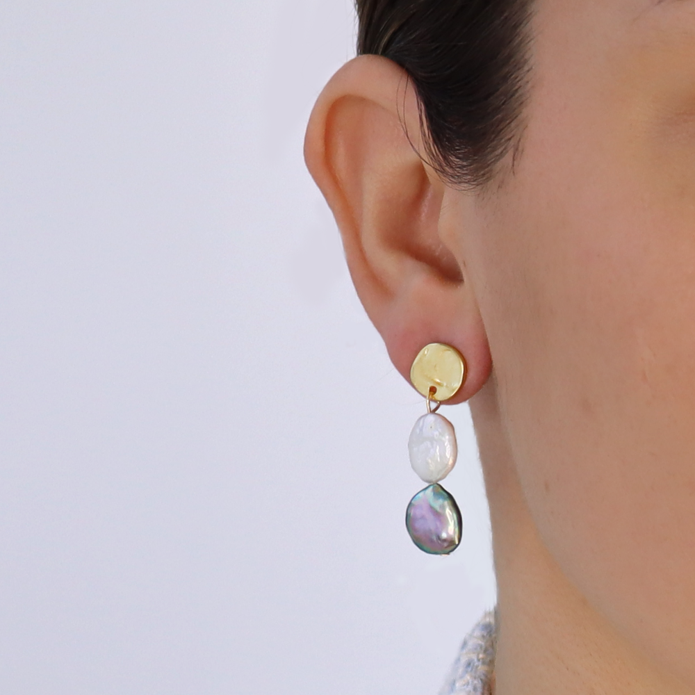 Mini Coin and pearls stud earrings - Karine Sultan