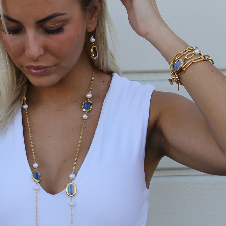 Kyanite X Blue Pearl Station Necklace