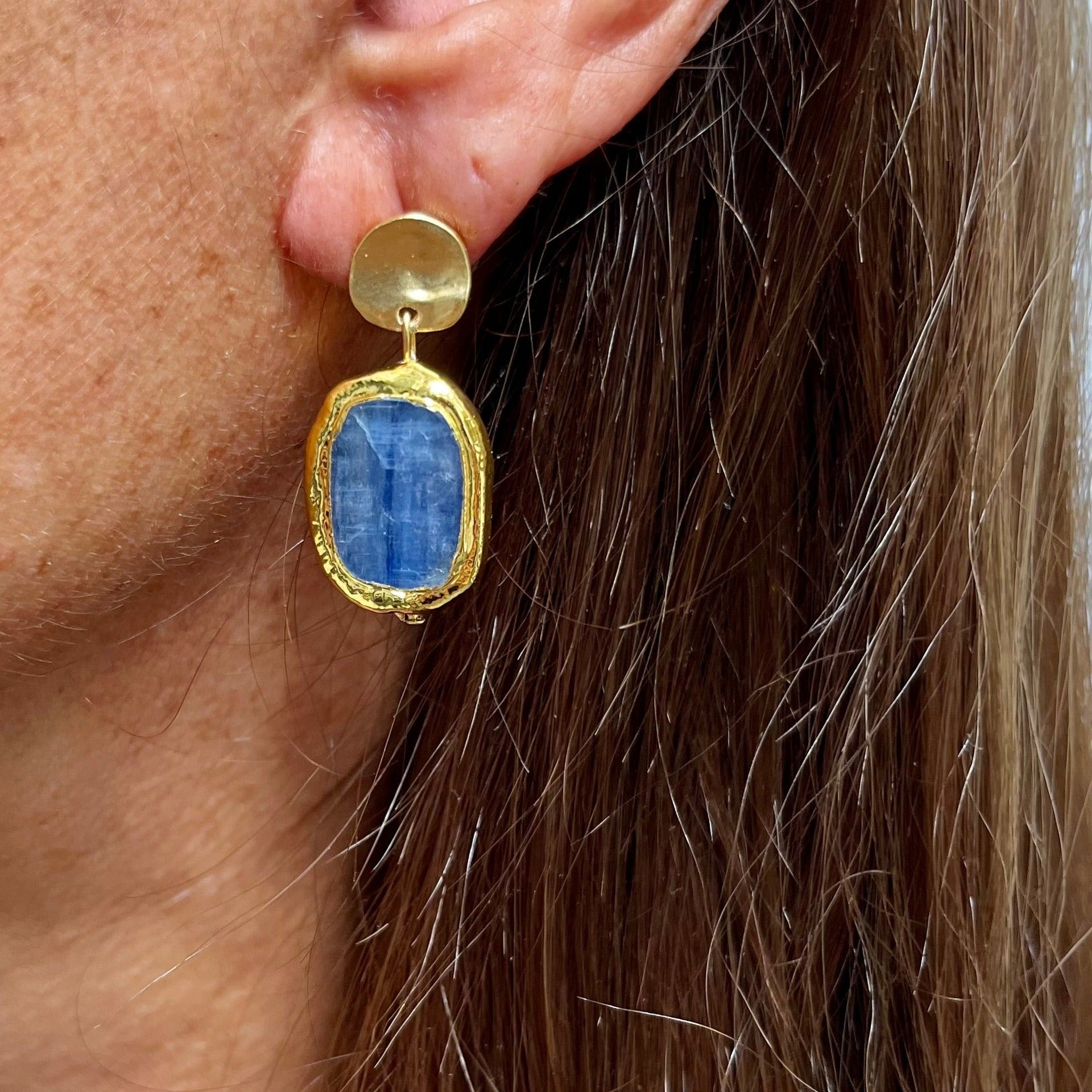 kyanite stones coin dangling earrings