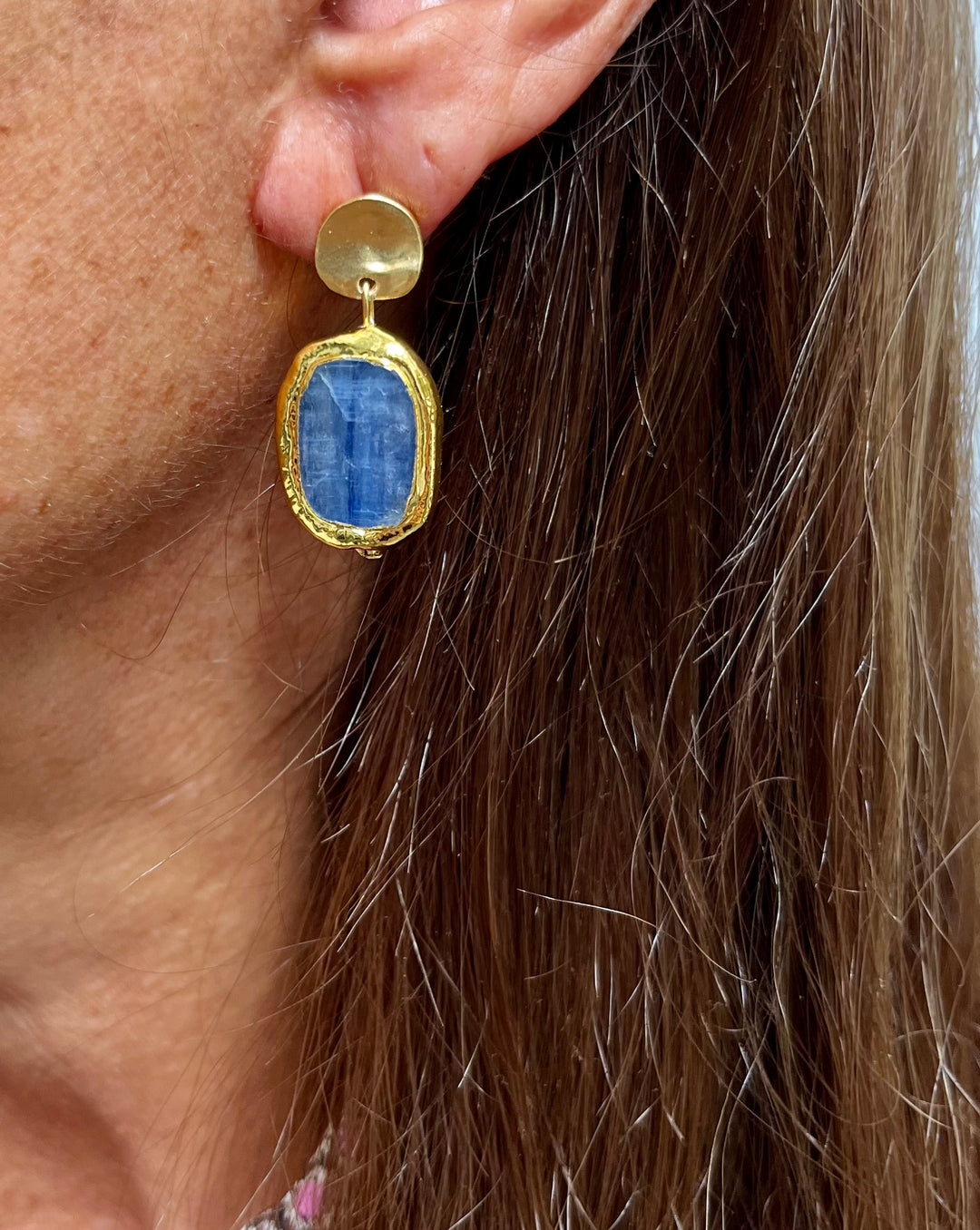 Kyanite coin dangle earrings