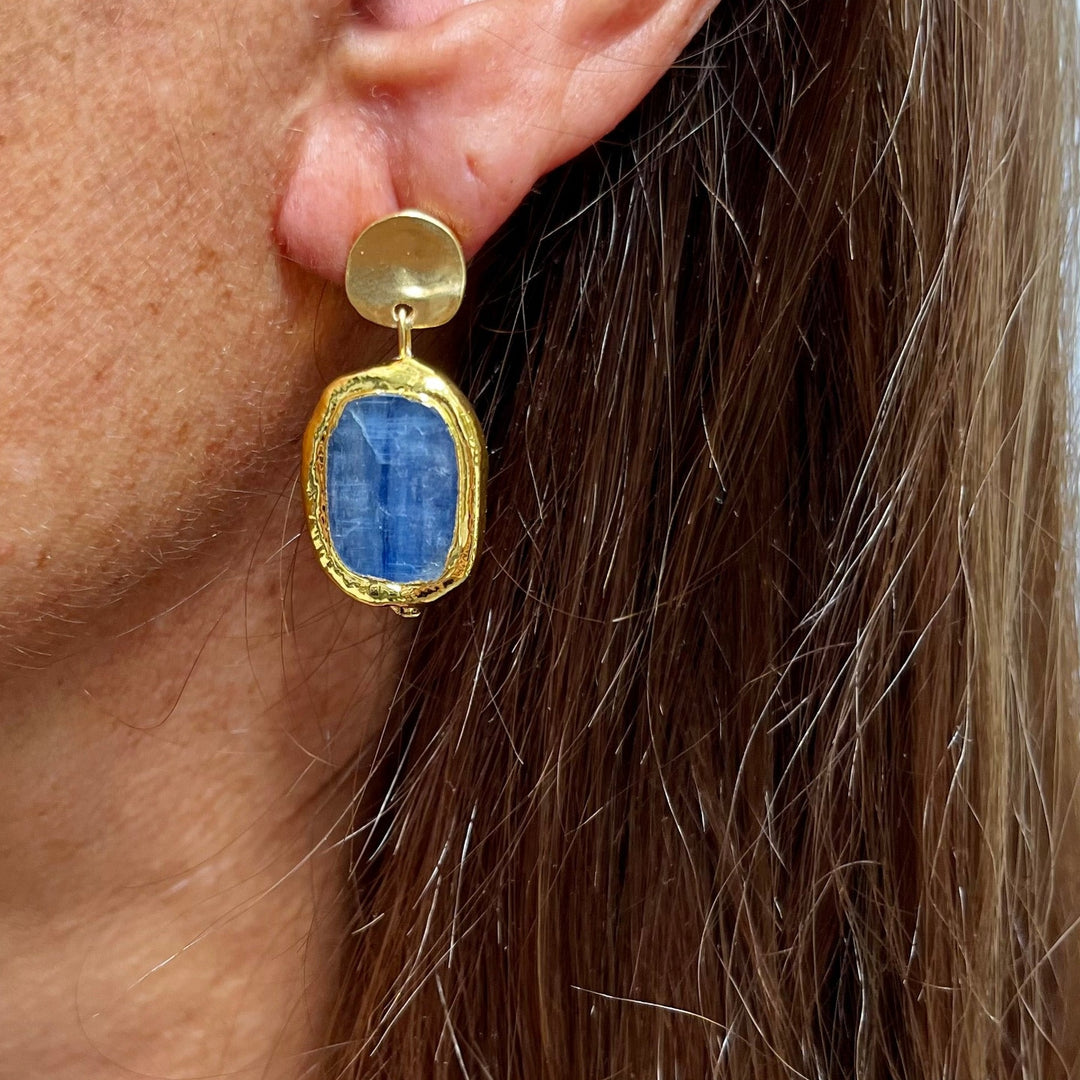 Kyanite coin dangle earrings