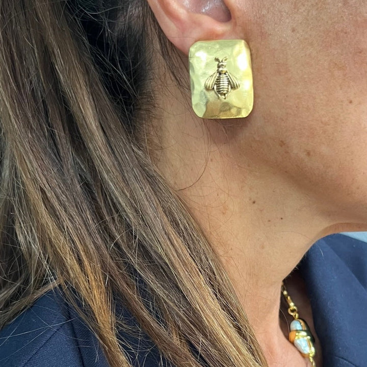 Bee Square Clip Earrings