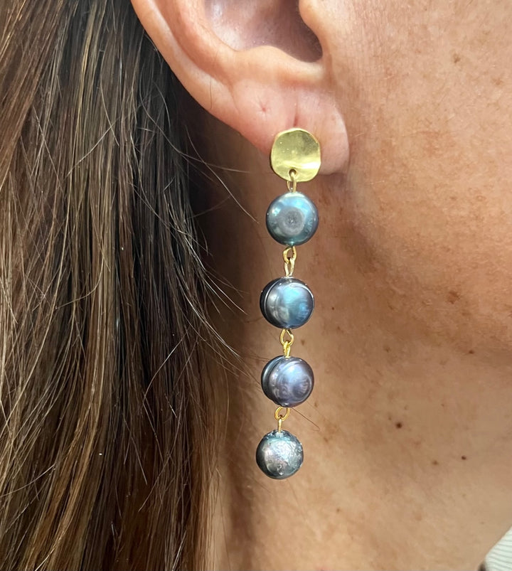 Peacock pearl linear drop Earrings