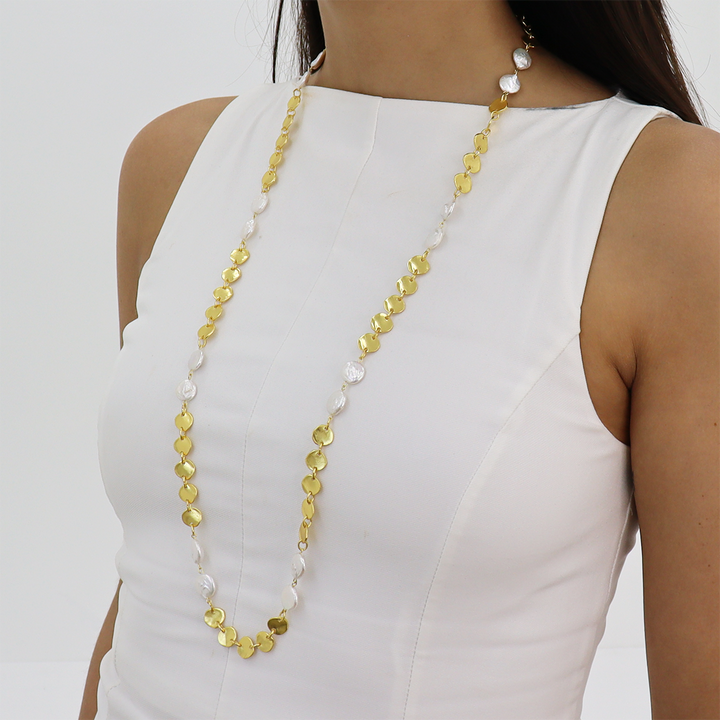 Mini Coin X Pearl Long Chain - Karine Sultan