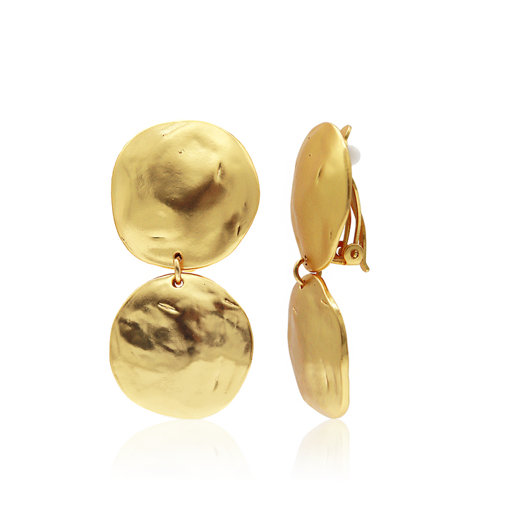 Shell Disc Drop Clip Earrings