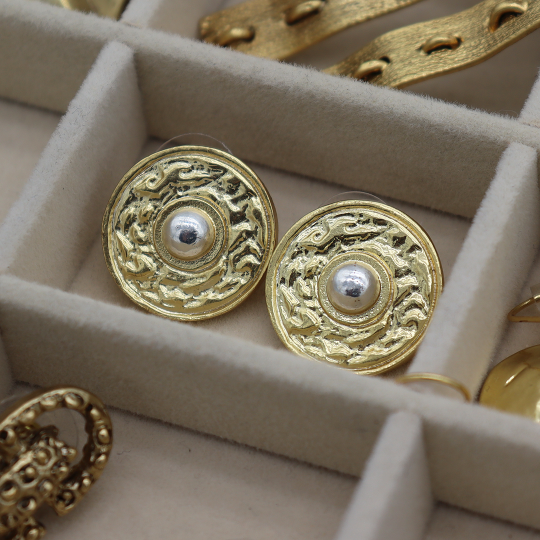 Mixed Metal Large Coin Stud Earrings
