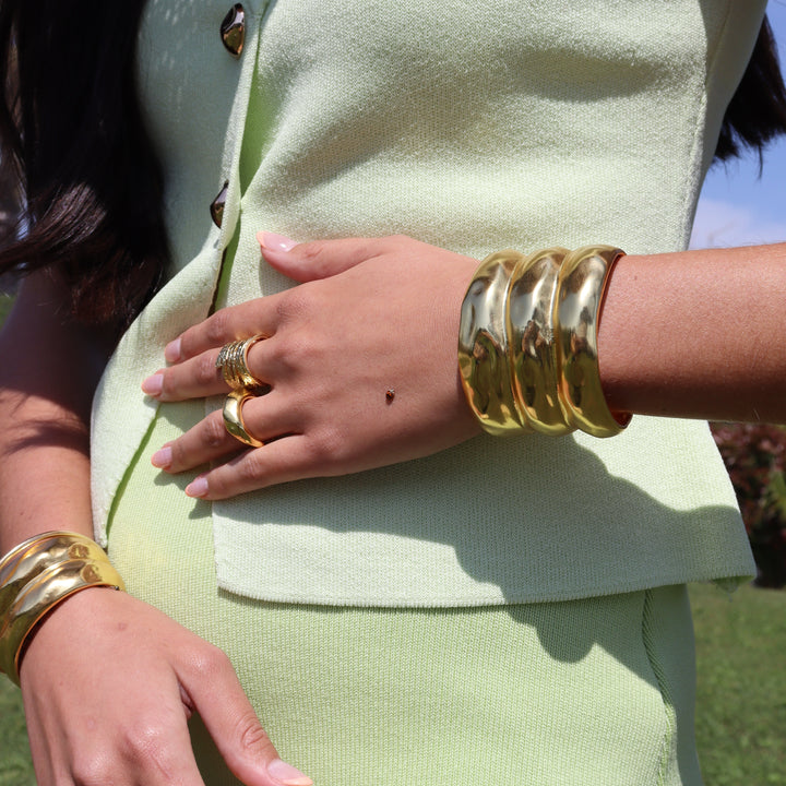 Bubble Textured Three Row Cuff Bracelet