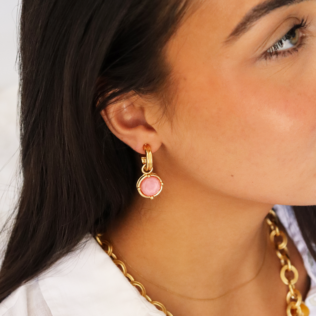 Cabochon Charm Hoop Earrings