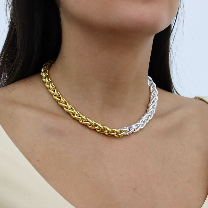 Two Tone Braided Link Chain - Karine Sultan