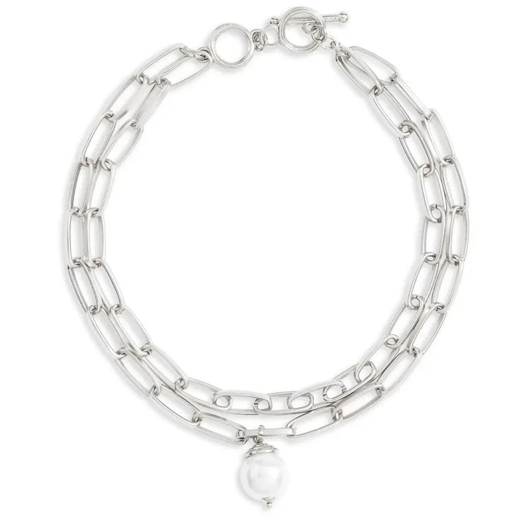 Pearl X Paperclip Link Necklace - Karine Sultan