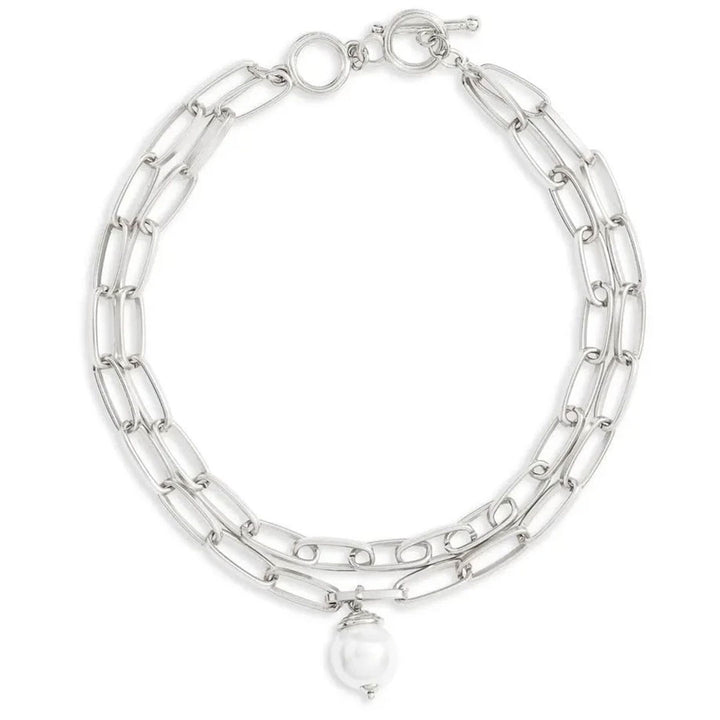Pearl X Paperclip Link Necklace - Karine Sultan