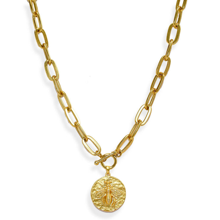 Thick link long necklace with bee pendant - Karine Sultan