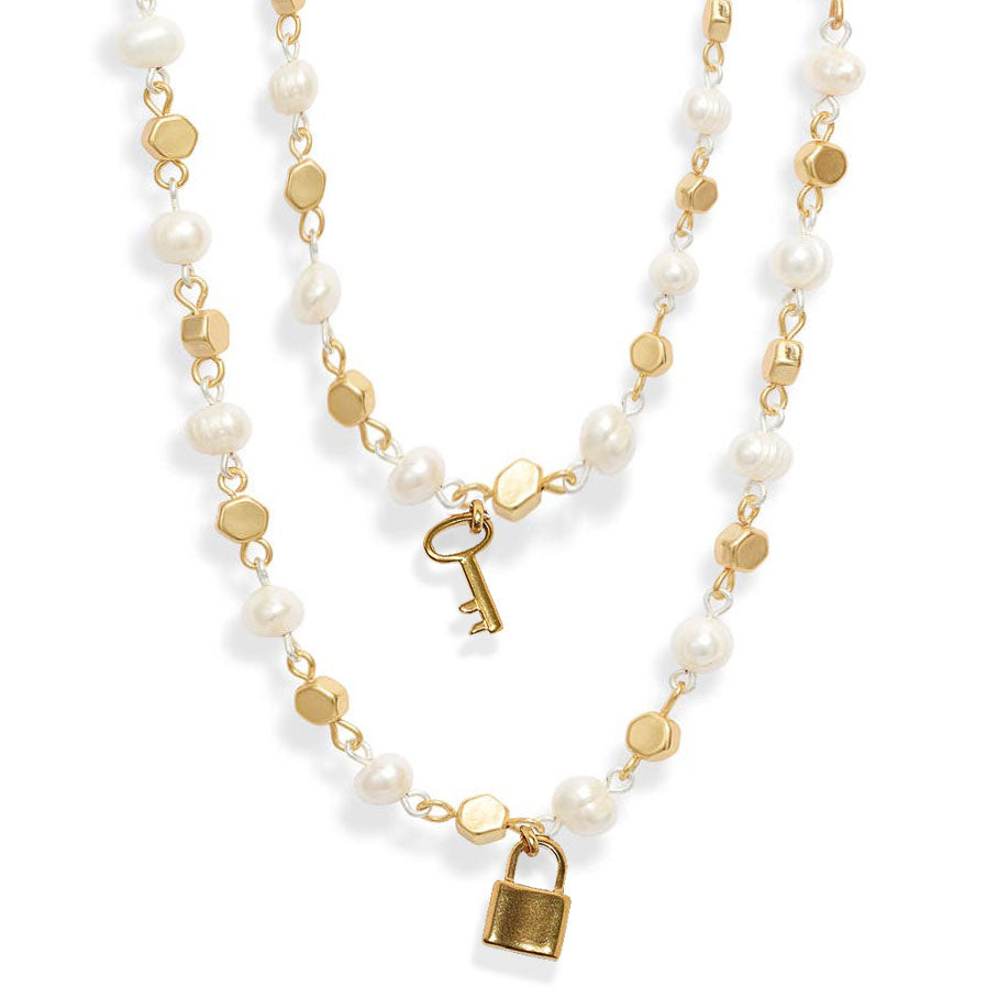 Mini water pearls and confetti layered necklace with padlock charms - Karine Sultan